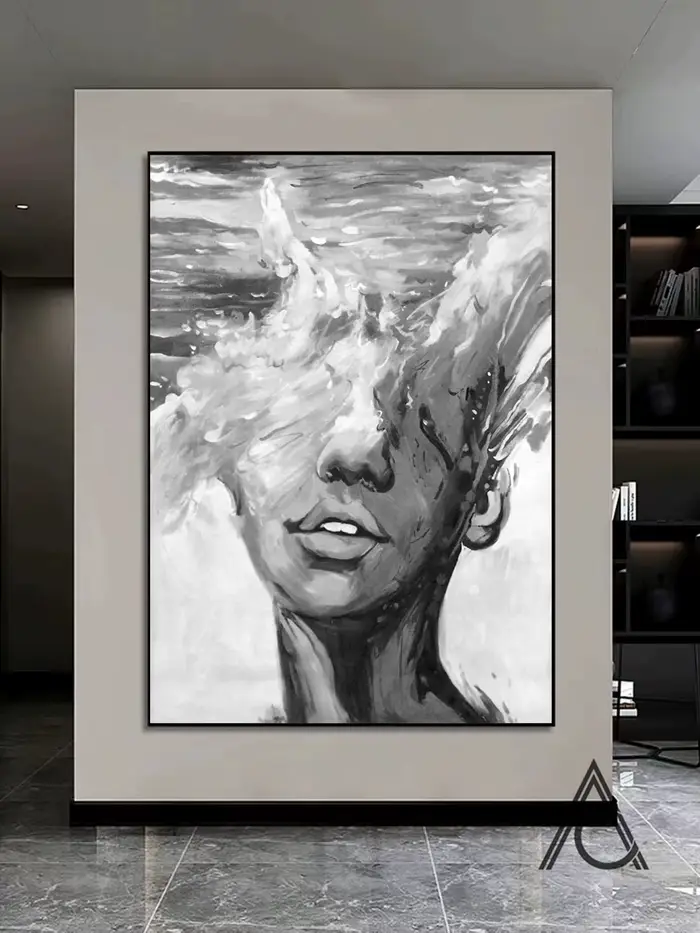 Toile d'art abstrait noir et blanc pour visage féminin, peinture minimaliste, affiches esthétiques imprimées, décoration de salon moderne pour la maison