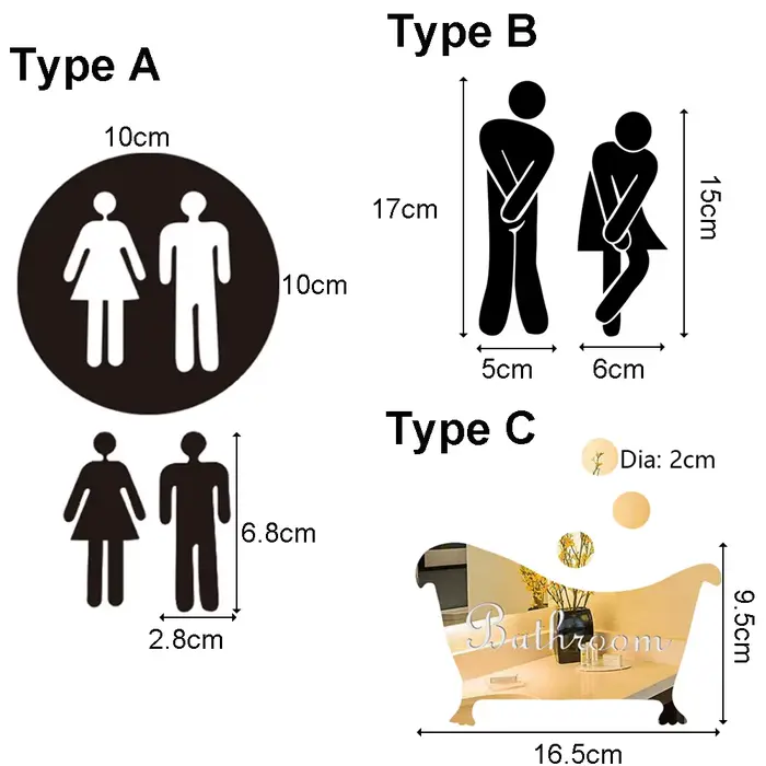 Perfec3D-Autocollants Muraux avec Signe d'Entrée de Toilette pour Homme et Femme