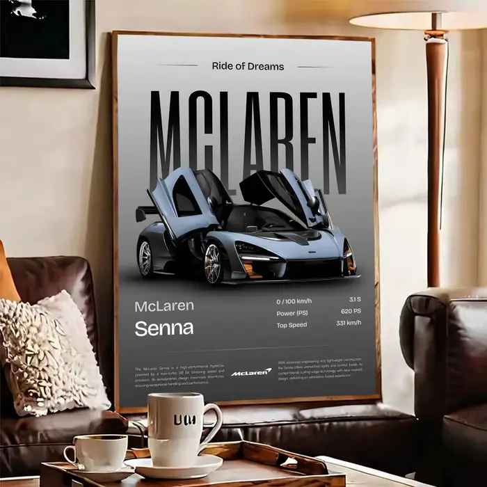 Supercar M-McLaren-ES Cool affiche autocollant parfait art auto-adhésif conçu pour les espaces de bureau à manger à la maison