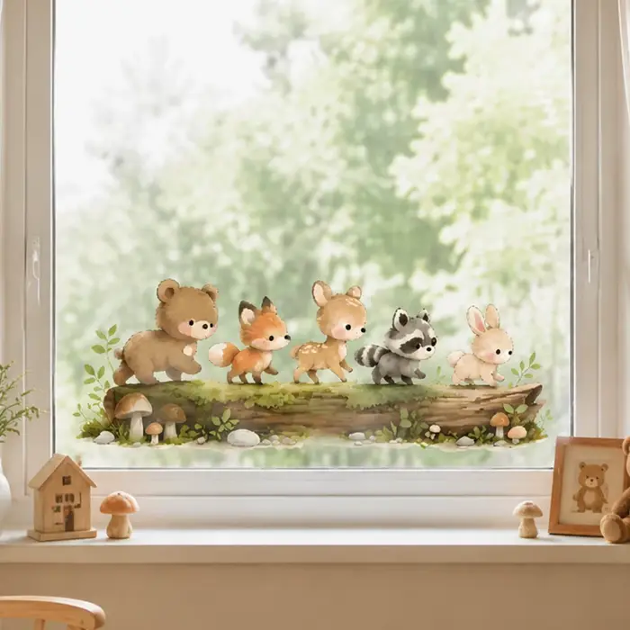 Autocollant de fenêtre animaux de la forêt pour chambre de bébé
