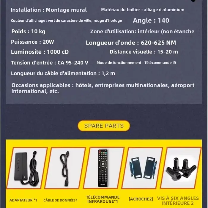 Horloge murale LED mondiale avec affichage de 6 fuseaux horaires