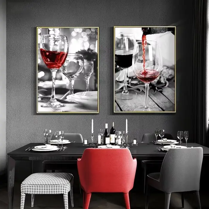 Affiche de vin rouge et verre à vin, toile de restaurant d'impression, peinture d'art mural, image pour le salon, la cuisine, la décoration à la maison