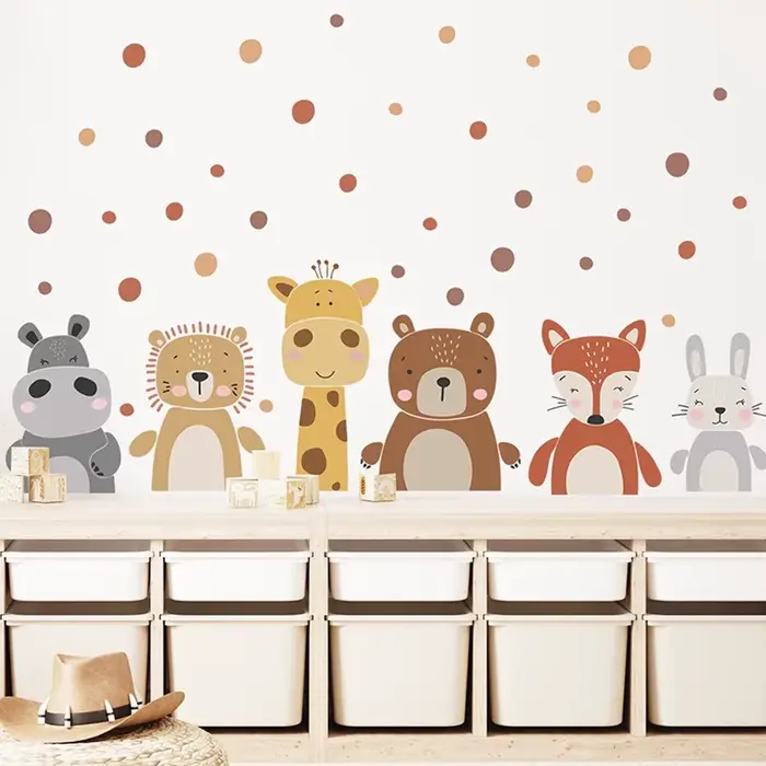 Boho mignon girafe ours animaux points autocollant mural pépinière vinyle enfants mur Art décalcoman