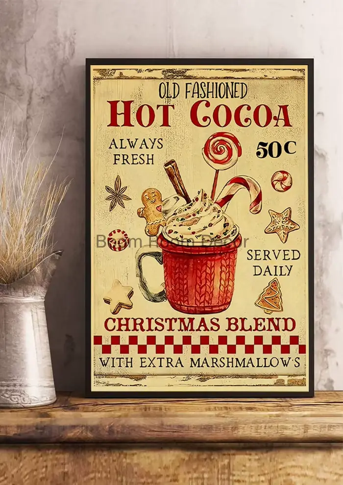 Affiches rétro de dessert de cacao de Noël, art vivant vintage, image de toile, cadeaux de décoratio