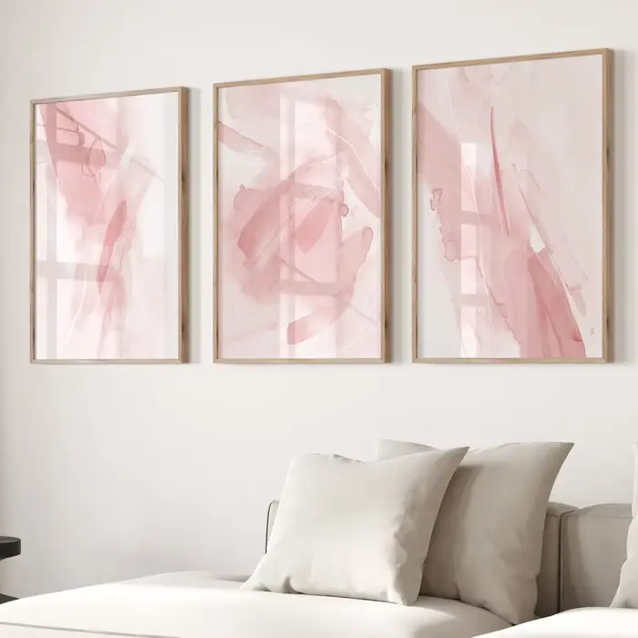 Lot de 3 Affiches Murales Modernes Roses Abstraites – Décoration Murale Esthétique Minimaliste pour Chambre à Coucher –