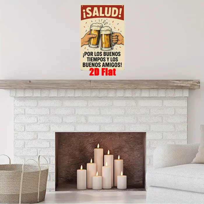 Panneau en étain HD ¡Salud! Affiche Métallique Rétro « Por Los Buenos Tiempos » – Décoration Murale Classique « Cheers