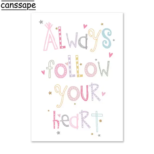 Impressions d'art arc-en-ciel pour décoration de chambre de bébé fille, peinture sur toile rose, aff