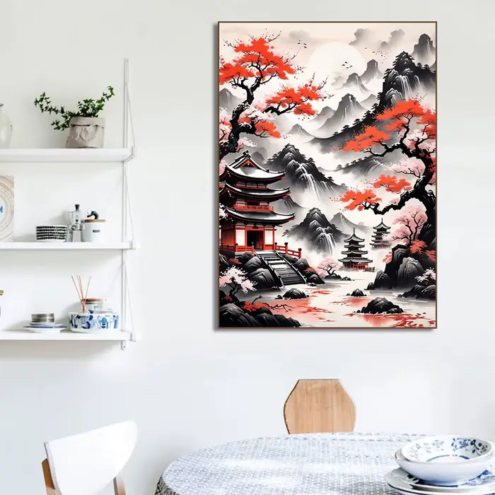 Affiches et impressions sur toile de paysages de portails de temple de cerisiers japonais