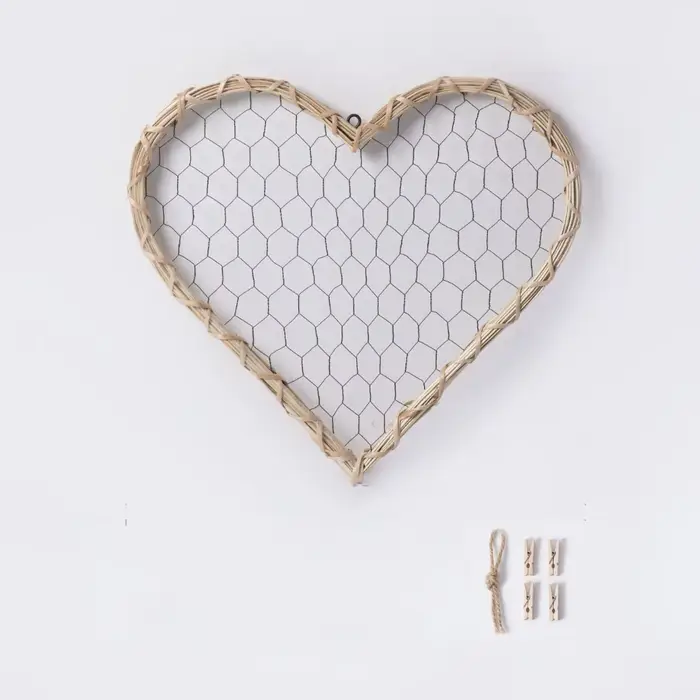Cadre photo rustique en forme de cœur, romantique, suspendu, fait main, support de cartes photo natu