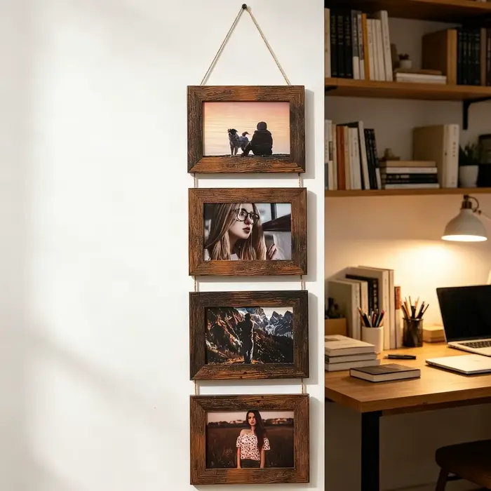 Cadre photo mural rustique en bois, collage de photos multiples, cadre vintage en bois assemblé pour galerie domestique