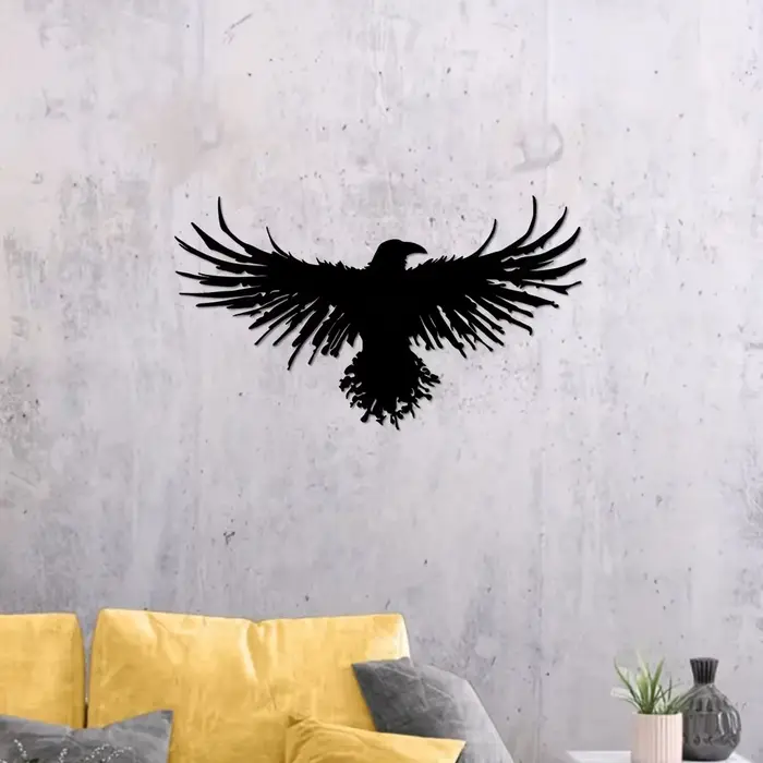 Décoration murale corbeau en métal noir unique