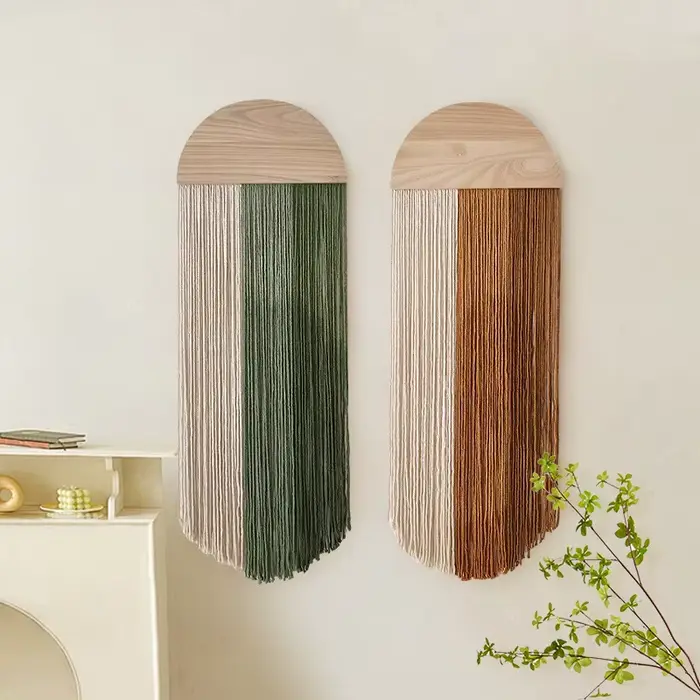 Tapisserie créative, panneau en bois semi-circulaire tissé à la main