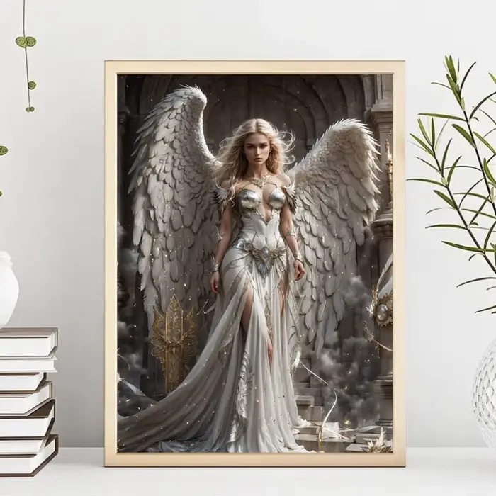 Nette Art-Affiche murale avec ailes blanches et anges célestes pour la décoration, poster avec peinture murale représentant des archanges féminins pour le salon et la maison