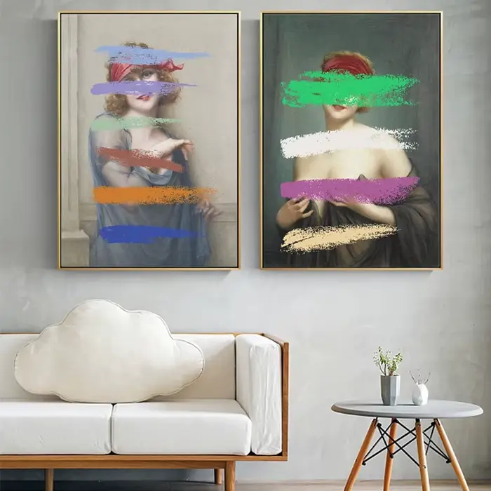 Figurine vintage classique femme nue peinture à l'huile abstraite sur toile affiches d'art murales et imprimés photos décoration de salon