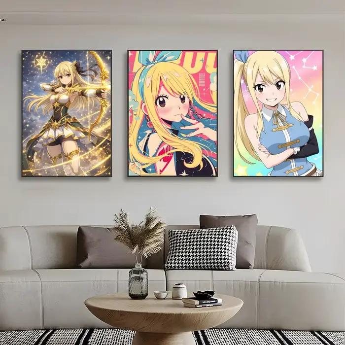 Affiche murale avec personnage joyeux Lucy Heartfilia, impression artistique, peinture murale décorative, décoration de la maison, cadeau sans cadre
