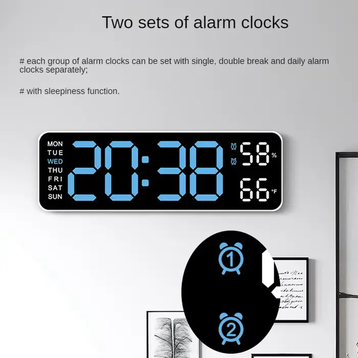 Grande horloge murale numérique température et humidité affichage de la semaine luminosité réglable