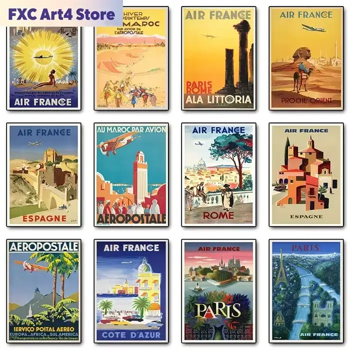 Affiches de voyage vintage sans cadre Air France