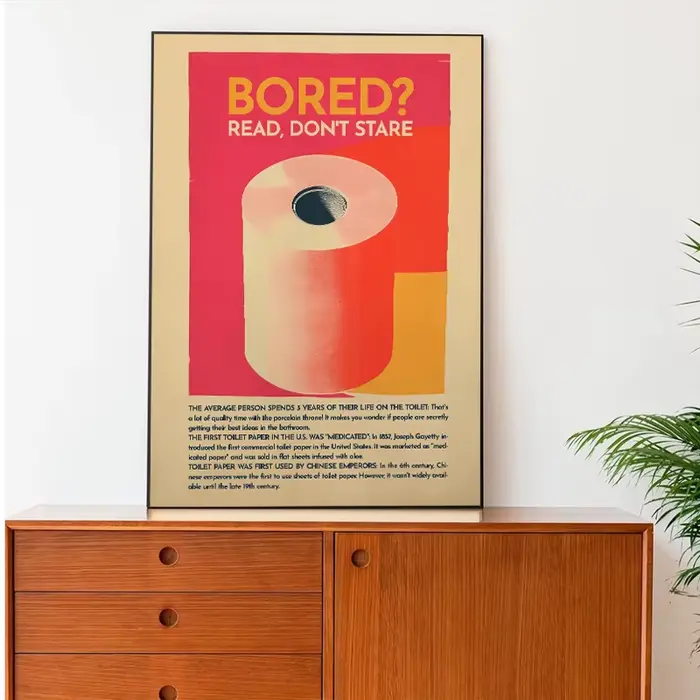 Affiche de Toilette Humoristique, Peinture sur Toile Rétro, Tissu Maximaliste Rose pour Chambre d'Invités, Art Mural, Décor Esthétique