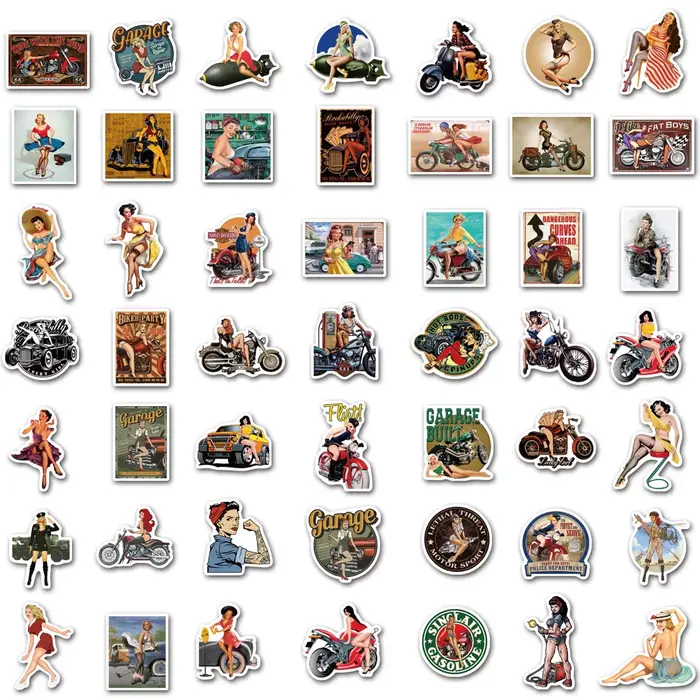 10/50/100 pièces rétro Pin Up filles autocollants Sexy femmes pour bricolage téléphone moto casque Scrapbooking ordinateur portable valise Skateboard