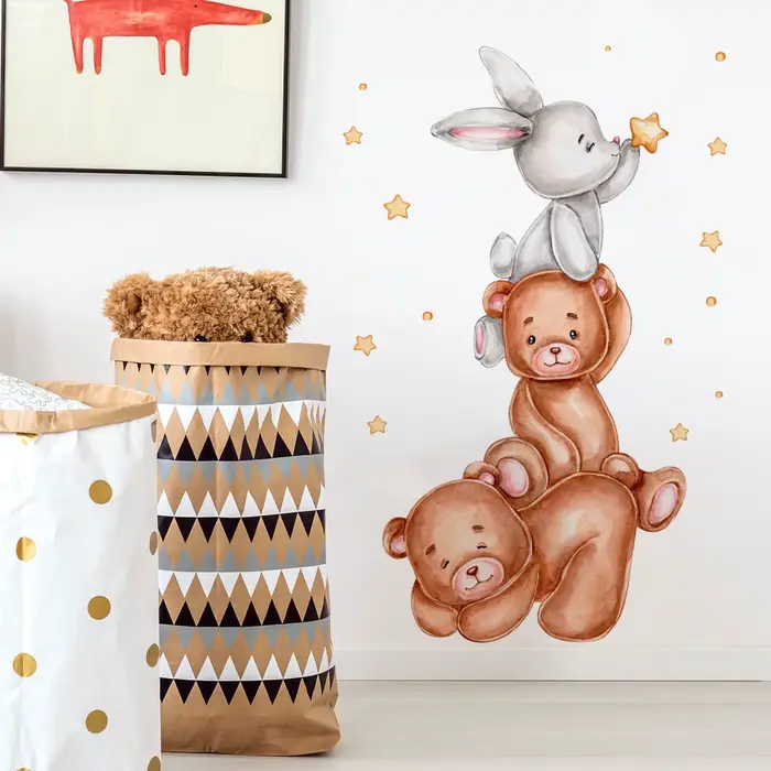 Autocollant mural ballon ours mignon pour enfants, décoration de chambre de bébé, papier peint de pé