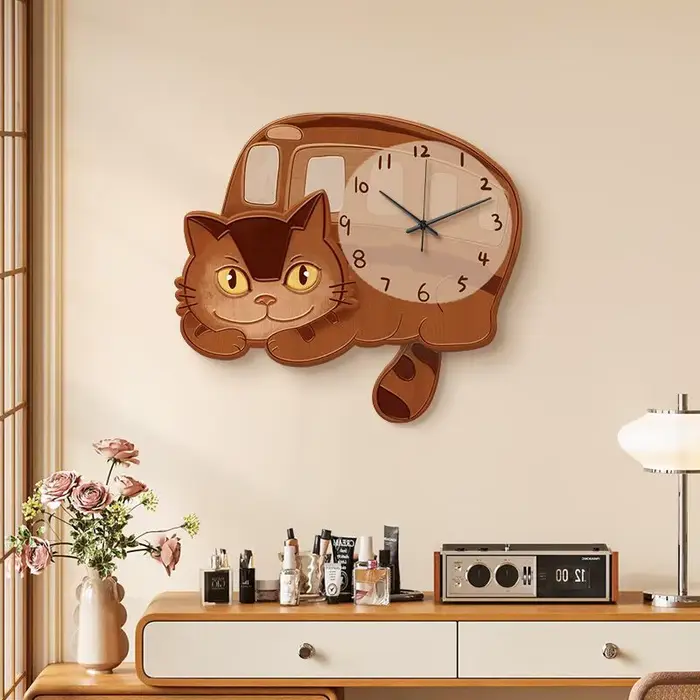 Horloges murales de dessin animé, pendule de salon, mécanisme silencieux, horloge intérieure moderne en forme de chat, décoration intérieure de la maison