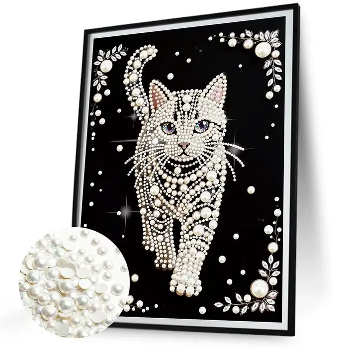 Kit de Peinture Diamant DIY Motif Chat Demi-Perle