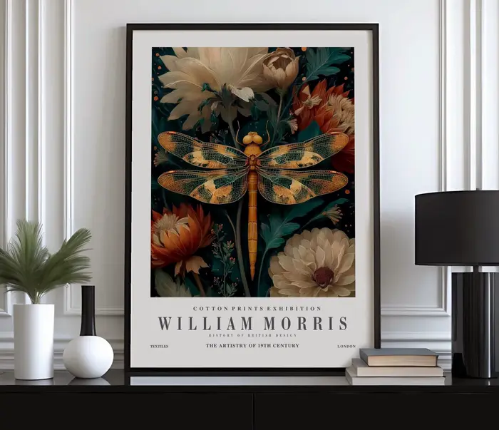 Impression murale William Morris Fleurs et Animaux, style Diamant Vintage, cadeau pour les amateurs 