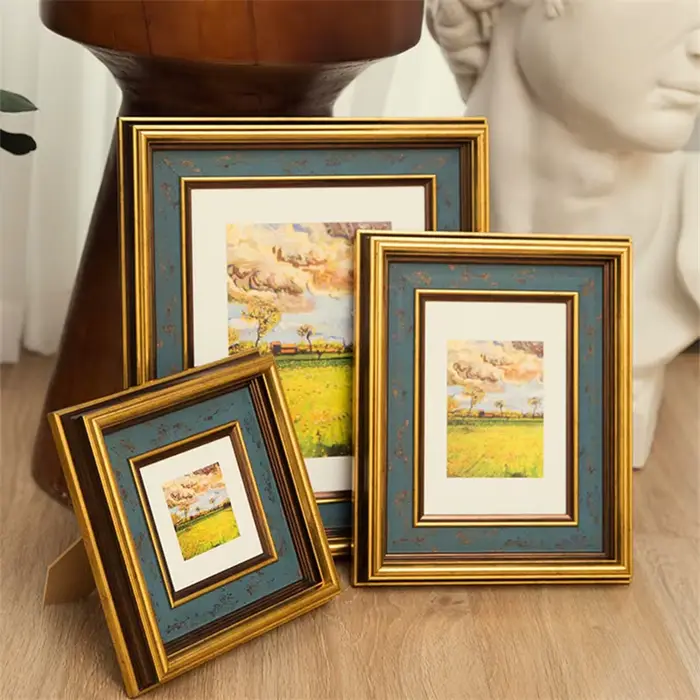 Cadre Photo rectangulaire de Style rétro américain, bordure dorée, petit cadre Photo classique, décoration de maison, ornement, couleur unie