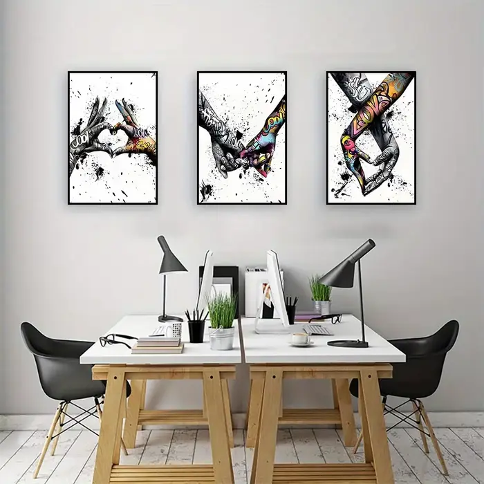 Toile imprimée Graffiti tenant la main, peintures abstraites pour salon, chambre à coucher, Art mural et cadeaux de Couple, affiches sans cadre, 3 pièces
