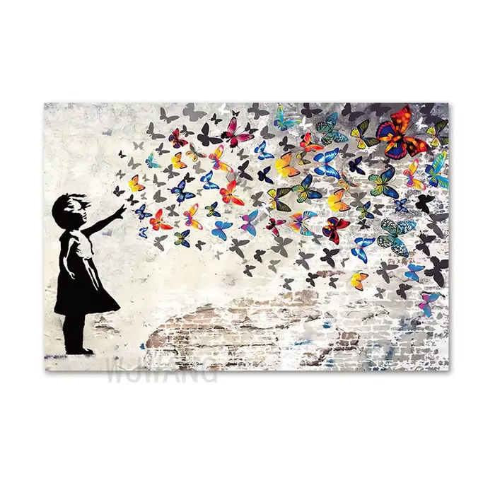 Banksy Street Graffiti Art Girls, papillon, rick, affiches et impressions, art mural, gérer pour la 