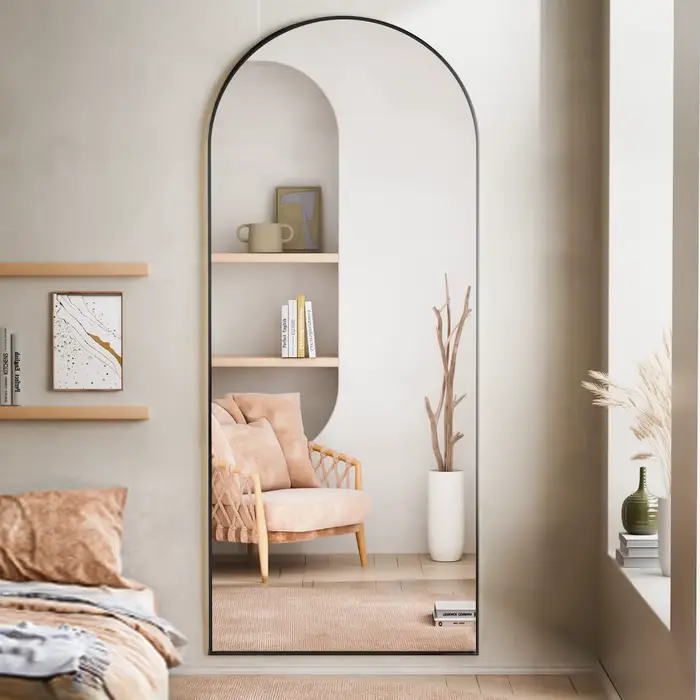 Miroir Mural Book ine Longueur en Arc de 71x26 Pouces, Miroir de Sol avec Support, Miroir Complet en
