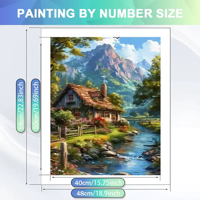 Peinture à l'huile sur toile HUACAN, paysage de montagne, maison, peinture par numéros, artisanat fait main, décoration murale 5D DIY, peinture à la main.