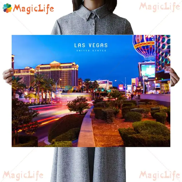 Las Vegas Casino Scenery Night View Nordic Poster, Wall Art, Canvas Painting, Gre for Living Room, H