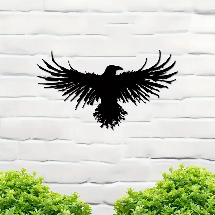 Décoration murale corbeau en métal noir unique