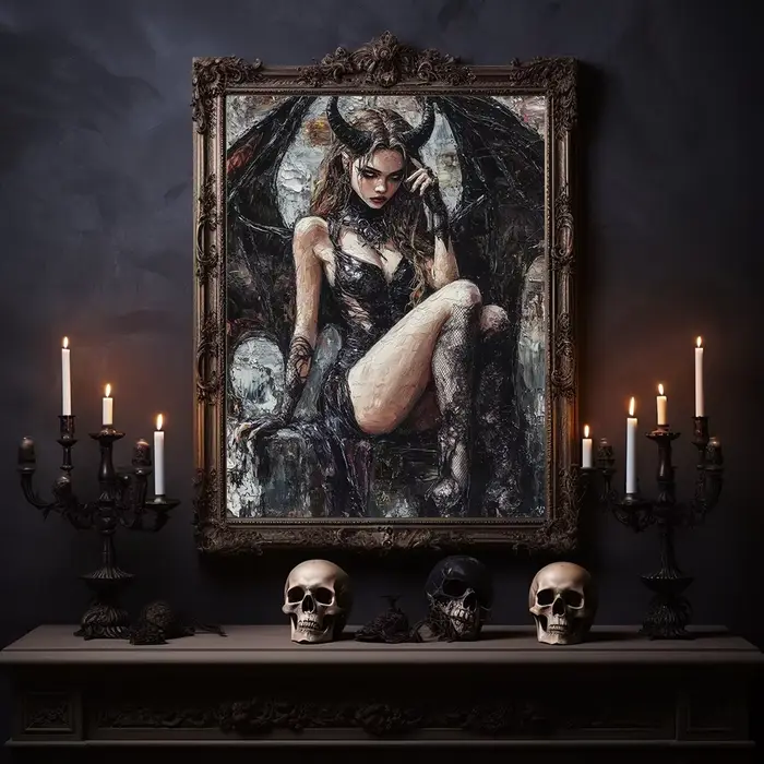 Belle déesse à cornes imprimée d'art Lilith