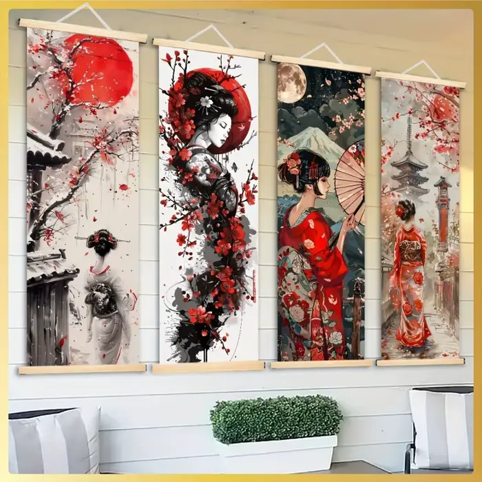 Affiche murale japonaise en bois