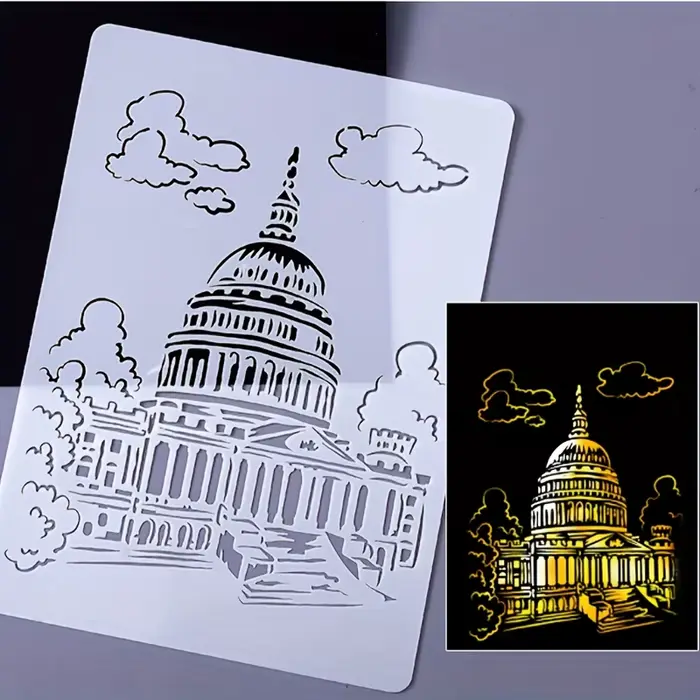 A4 bricolage peinture mur pochoir aérographe dessin copie modèles londres pont Big Ben château Burj Al arabe cinq tours maison blanche