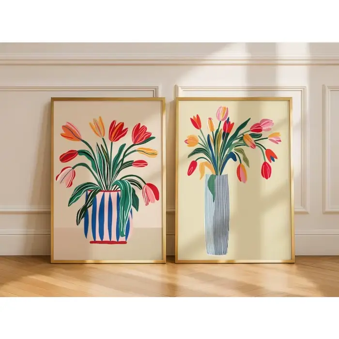2 tableaux sur toile de fleurs de tulipes, impressions florales modernes sans cadre, œuvres d'art bo