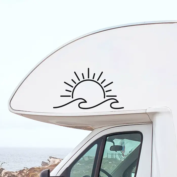 Autocollants de style de voiture de conception de soleil et de vague, décalcomanies de voyage en vinyle, décoration de pare-chocs de fenêtres, camping-cars, moto, maison