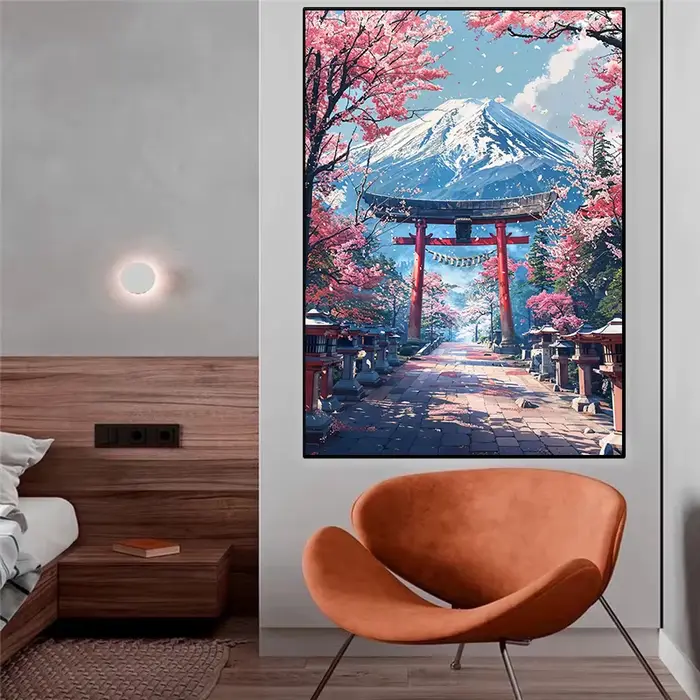 Affiche de Village de fleurs de cerisier japonais