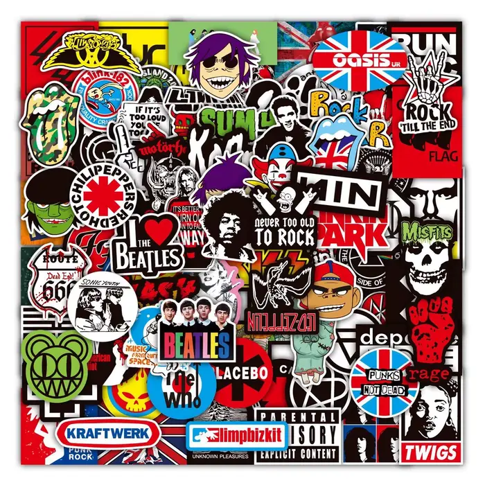 100 autocollants de groupe de rock and roll