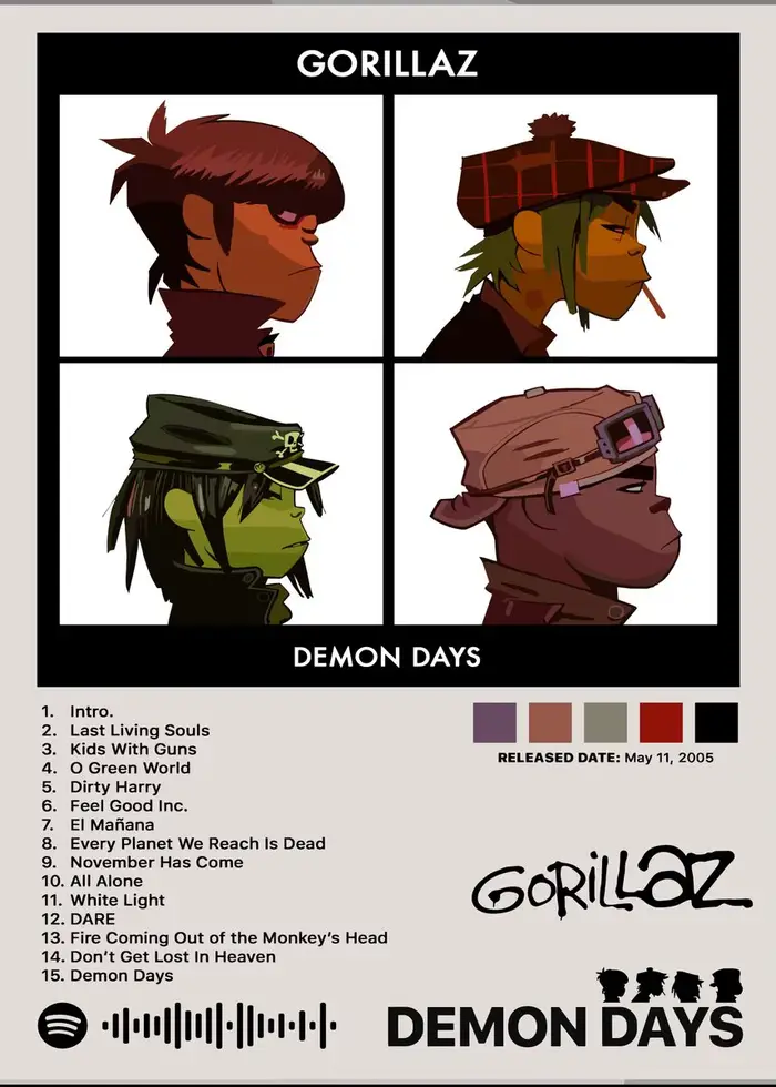 Affiche de groupe de Rock de dessin animé virtuel Gorillaz, couverture d'album de musique moderne, p