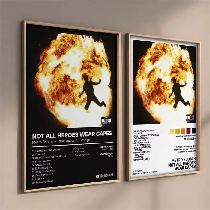 Pop Rap chanteur Metro Boomin toile affiche esthétique Album de musique héros et méchants Hip Hop 21 sauvage impression mur Art chambre décor