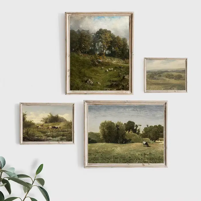 Toile de peinture à l'huile de vache prairie