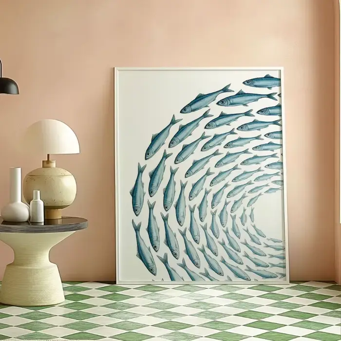 Lot de 2 affiches murales minimalistes d'été sur le thème des sardines