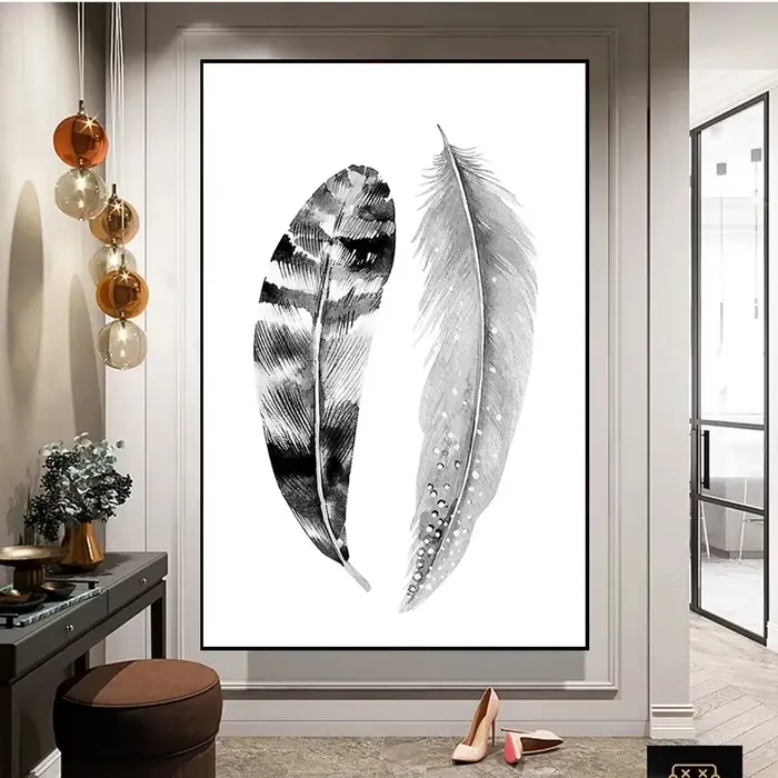 Affiche de plumes abstraites noires et blanches