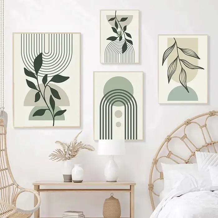 Toile de ligne géométrique de feuille verte sauge