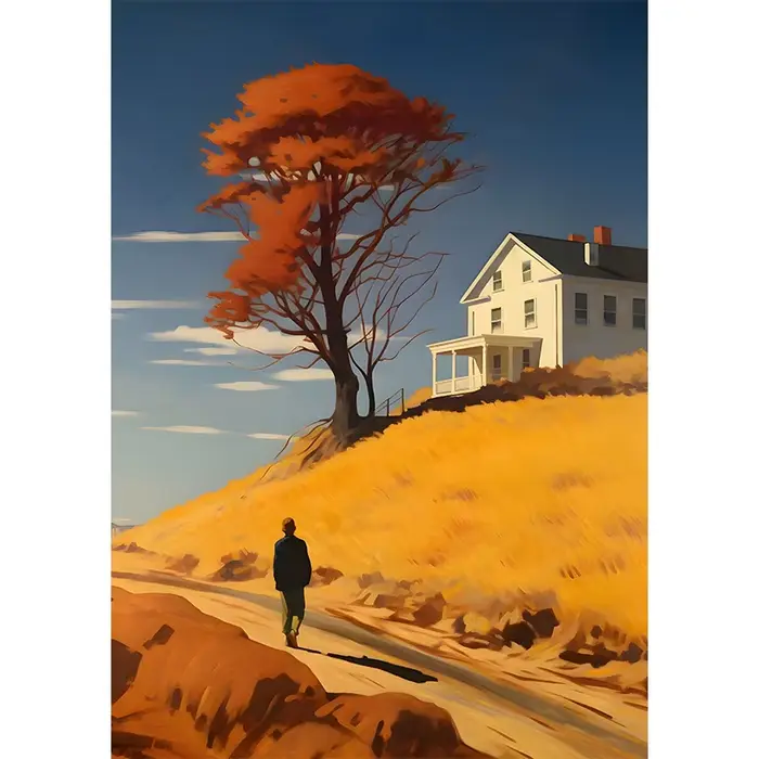 Affiche de la ville d'Edward Hopper, paysages urbains d'automne et d'été avec des personnes, tableau