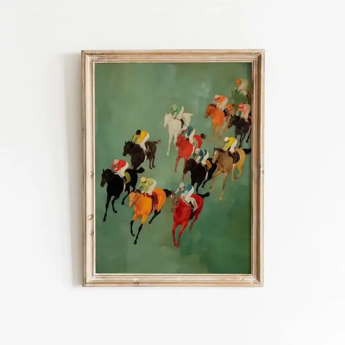 Art mural imprimable sur le thème des courses de chevaux vintage | Décoration d'intérieur équestre