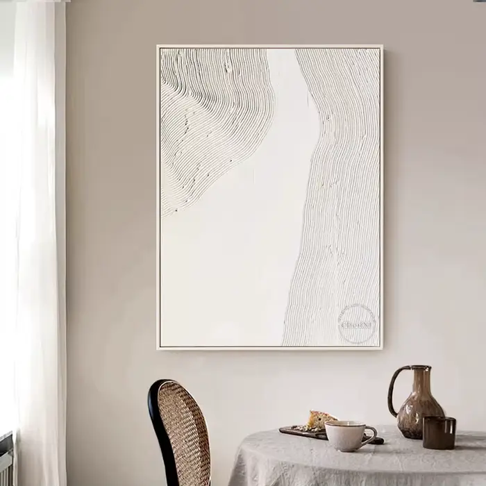 Décoration de la maison contemporaine peinte à la main, ligne blanche abstraite, coutumes sur toile, grande décoration de chambre, sans cadre, offre spéciale